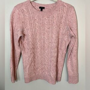 Talbots Pink Cotton Cozy Cable Knit Crew Neck Marled Women’s Sweater Size M